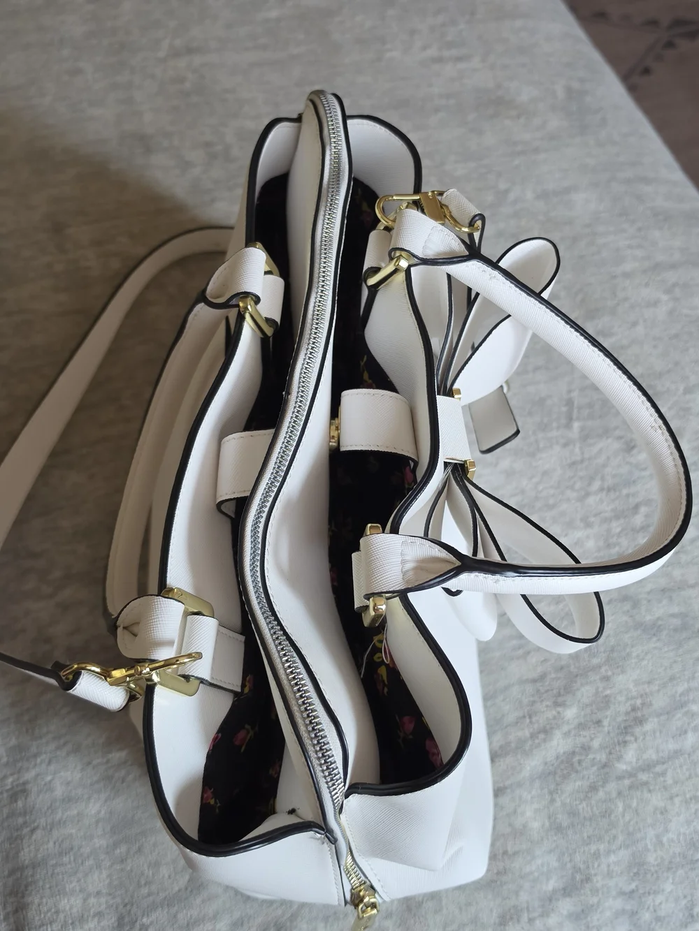 Betsey Johnson White Satchel with Bow and Gold Hardware